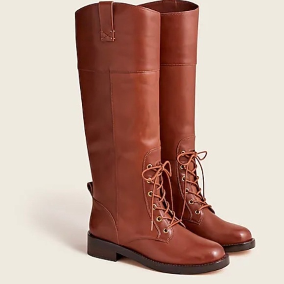 J.Crew Leather lace-up knee-high boots two tone - Picture 1 of 5